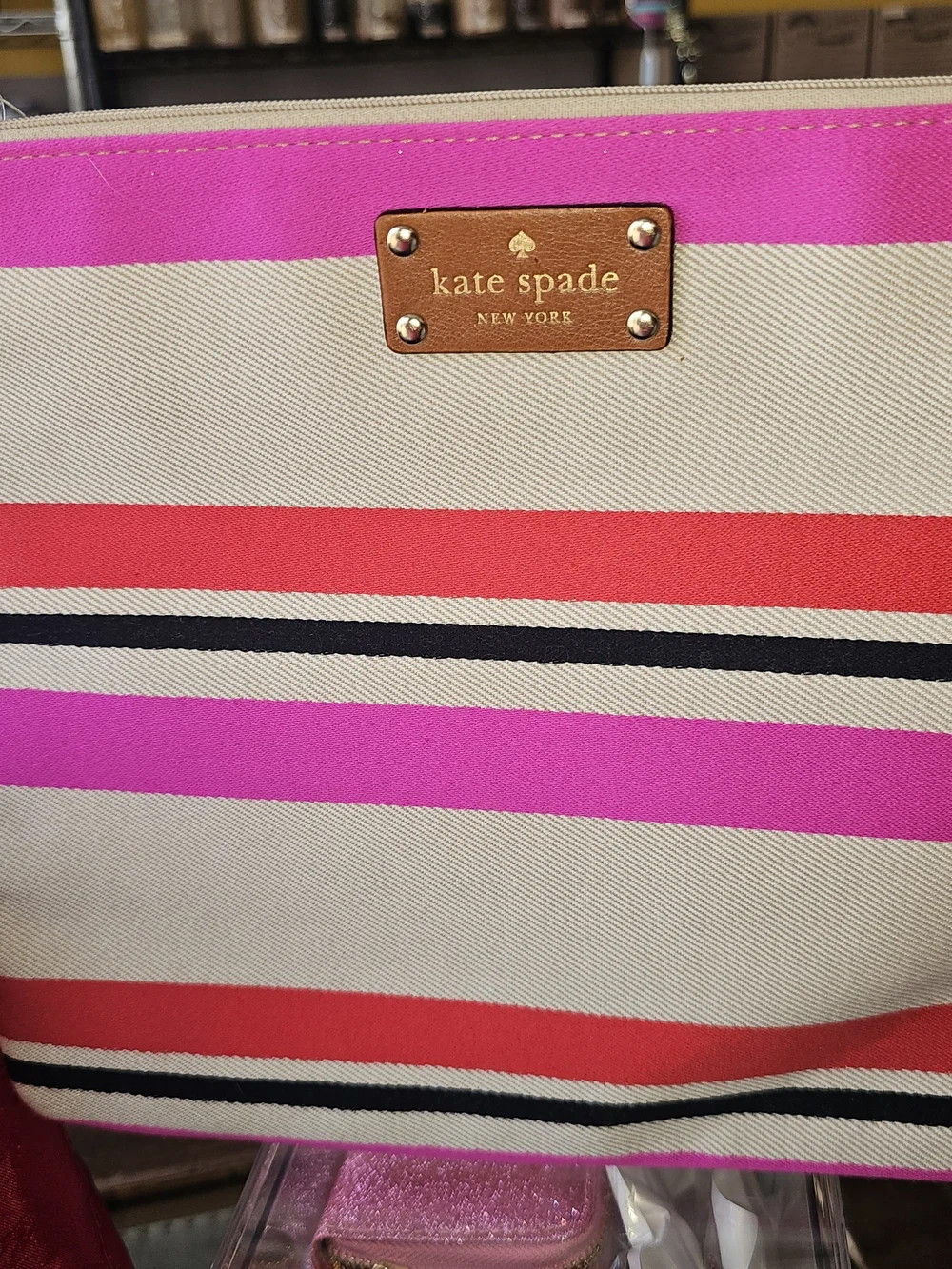 kate spade pink, red & black Striped Canvas Wristlet